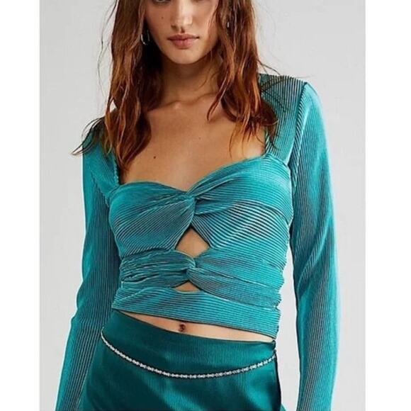 Free People Tops - Free People Leah Twist Top in Pleated Teal Fabric, Size Large